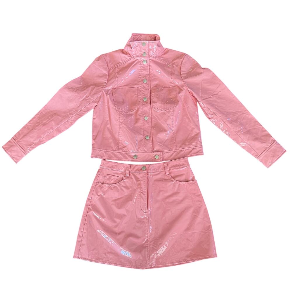 Trina Turk NWT Andre Pink‎ Faux Patent Leather Jacket Sz 8 - Picture 14 of 15